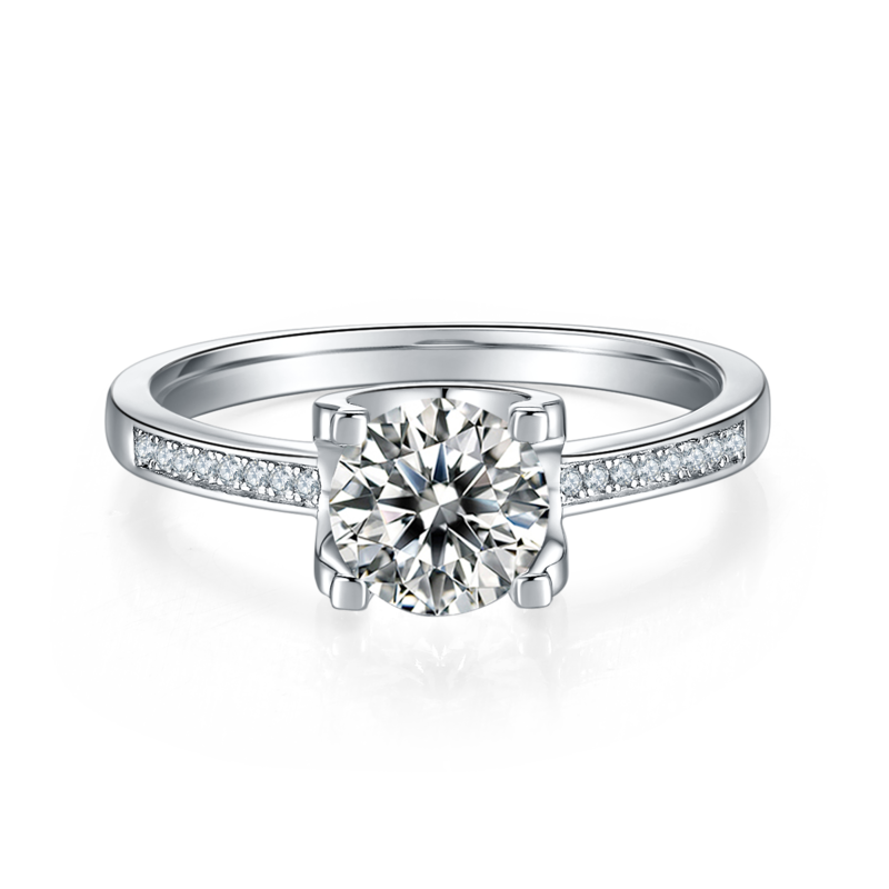 直臂微镶牛头S925银镀白金MoissaniteWomen's Ring1ctD级